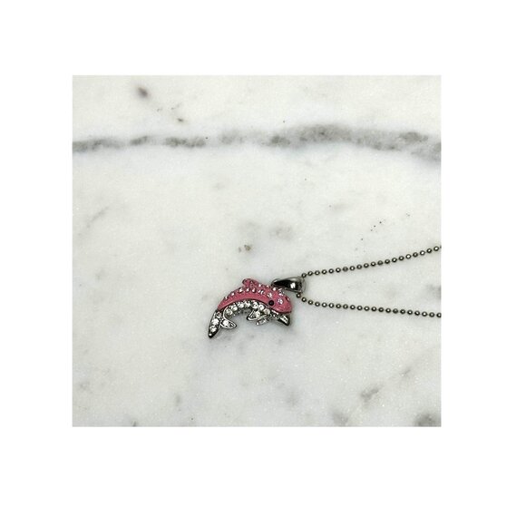 Pink Crystal Dolphin Pendant Necklace On Ball Chain - Picture 3 of 7